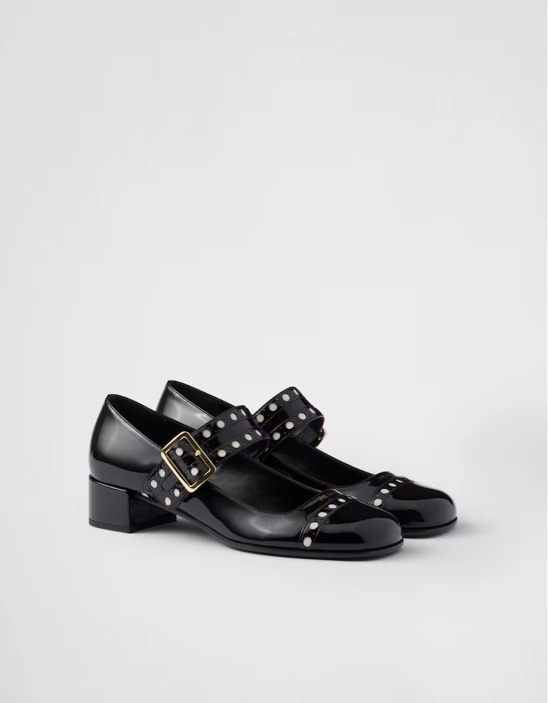 Patent Leather Mary Jane Pumps with Metal Buckle Women - Black