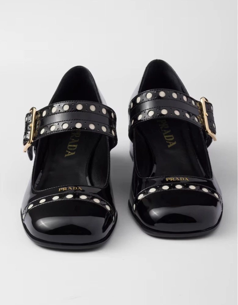 Patent Leather Mary Jane Pumps with Metal Buckle Women - Black