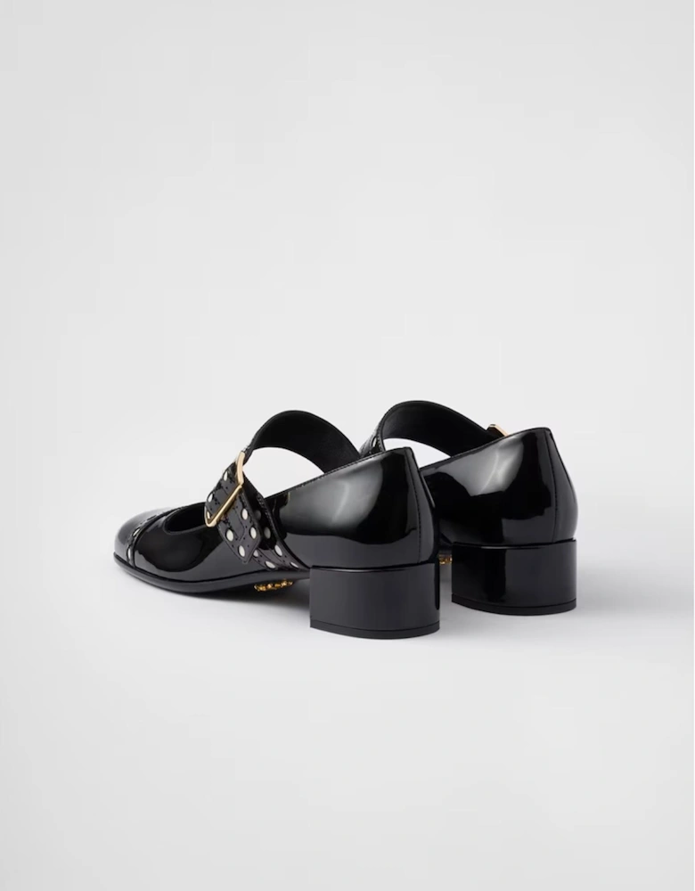 Patent Leather Mary Jane Pumps with Metal Buckle Women - Black