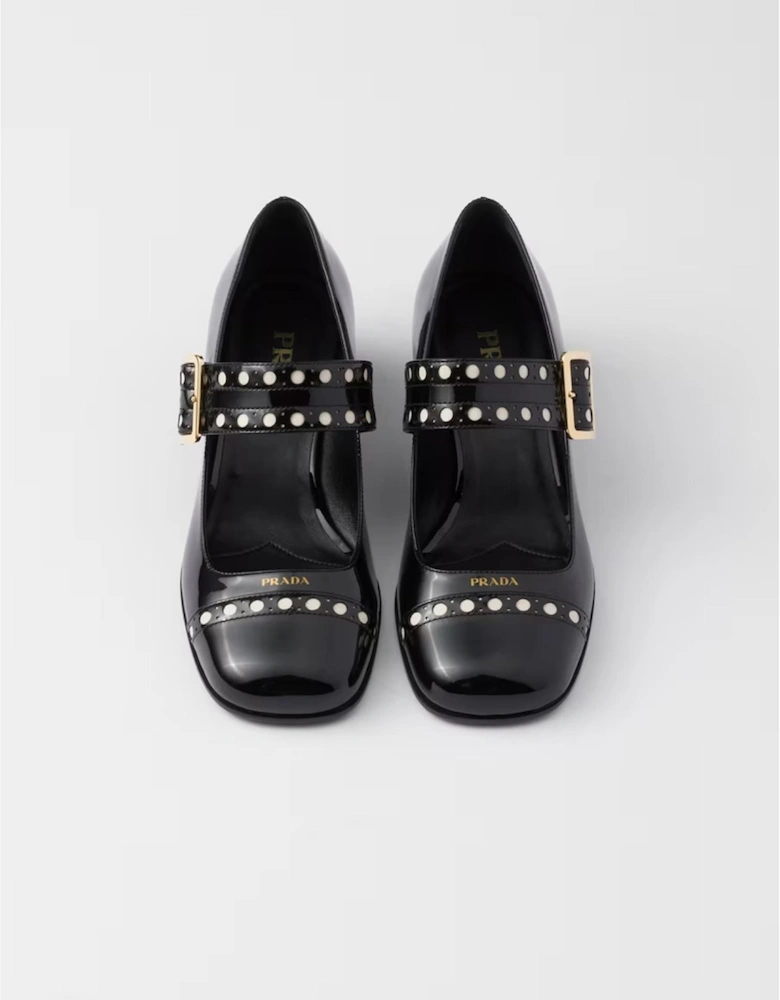Patent Leather Mary Jane Pumps with Metal Buckle Women - Black