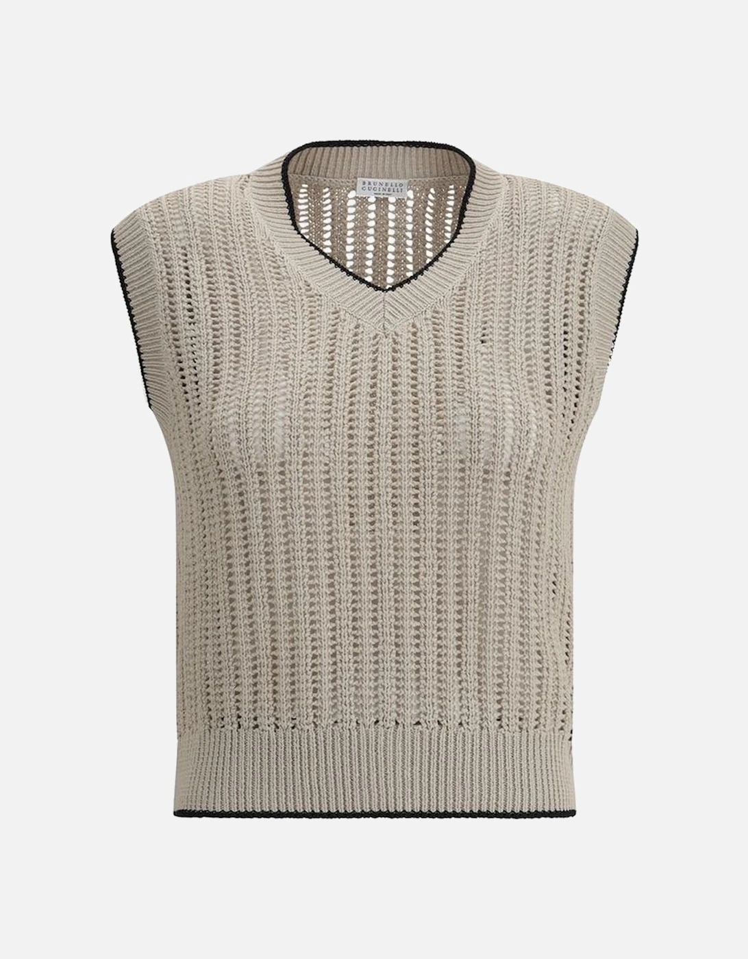 Loose-Knit V-Neck Gilet with Contrasting Piping Women - Beige Suits, 3 of 2