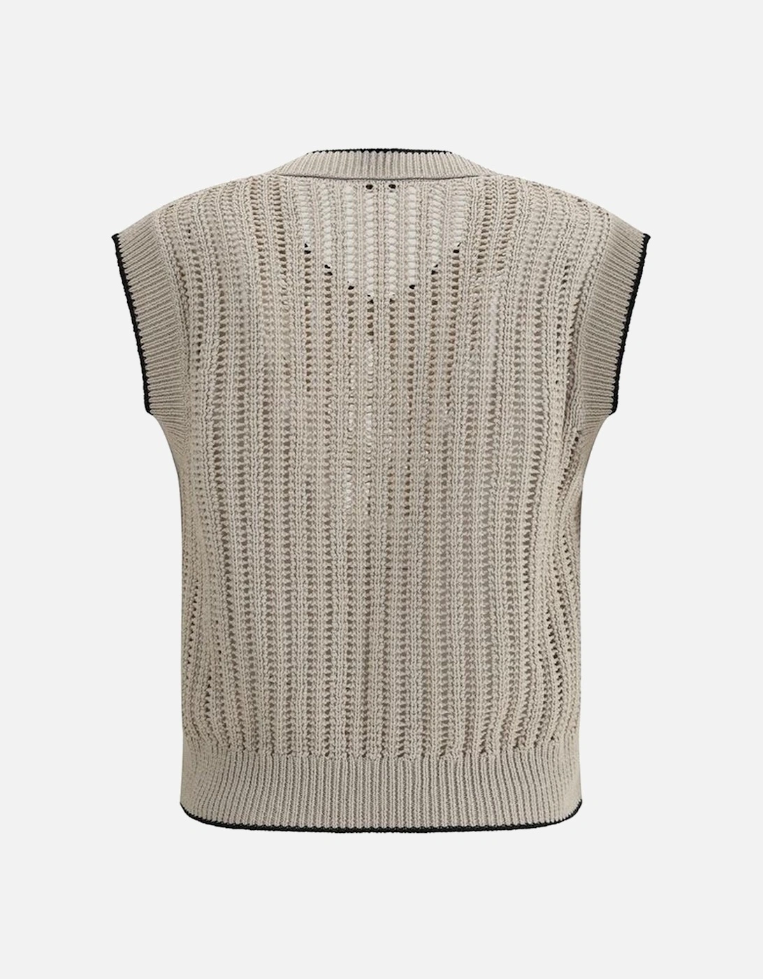 Loose-Knit V-Neck Gilet with Contrasting Piping Women - Beige Suits