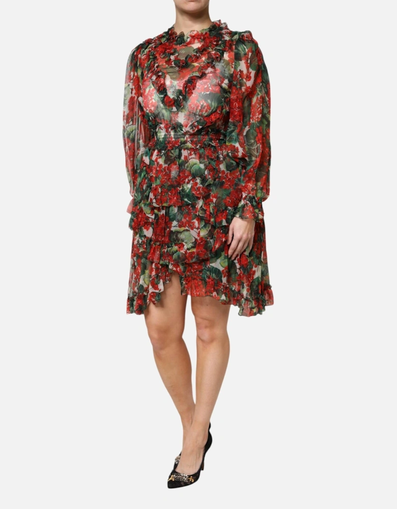 Ruffle Silk Floral Print Mini Dress Women - Multicolor Dresses