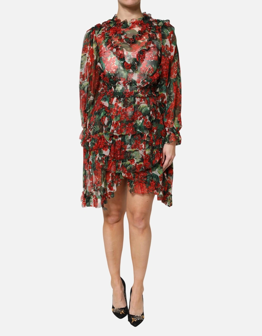 Ruffle Silk Floral Print Mini Dress Women - Multicolor Dresses, 6 of 5