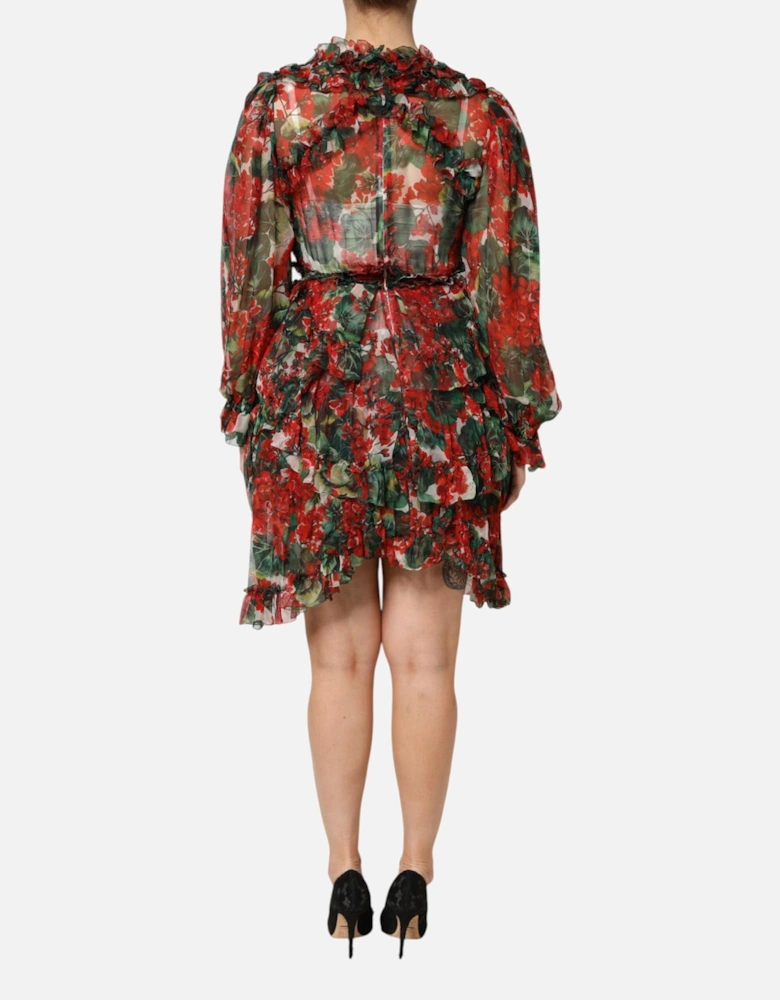 Ruffle Silk Floral Print Mini Dress Women - Multicolor Dresses