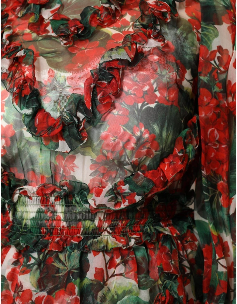 Ruffle Silk Floral Print Mini Dress Women - Multicolor Dresses