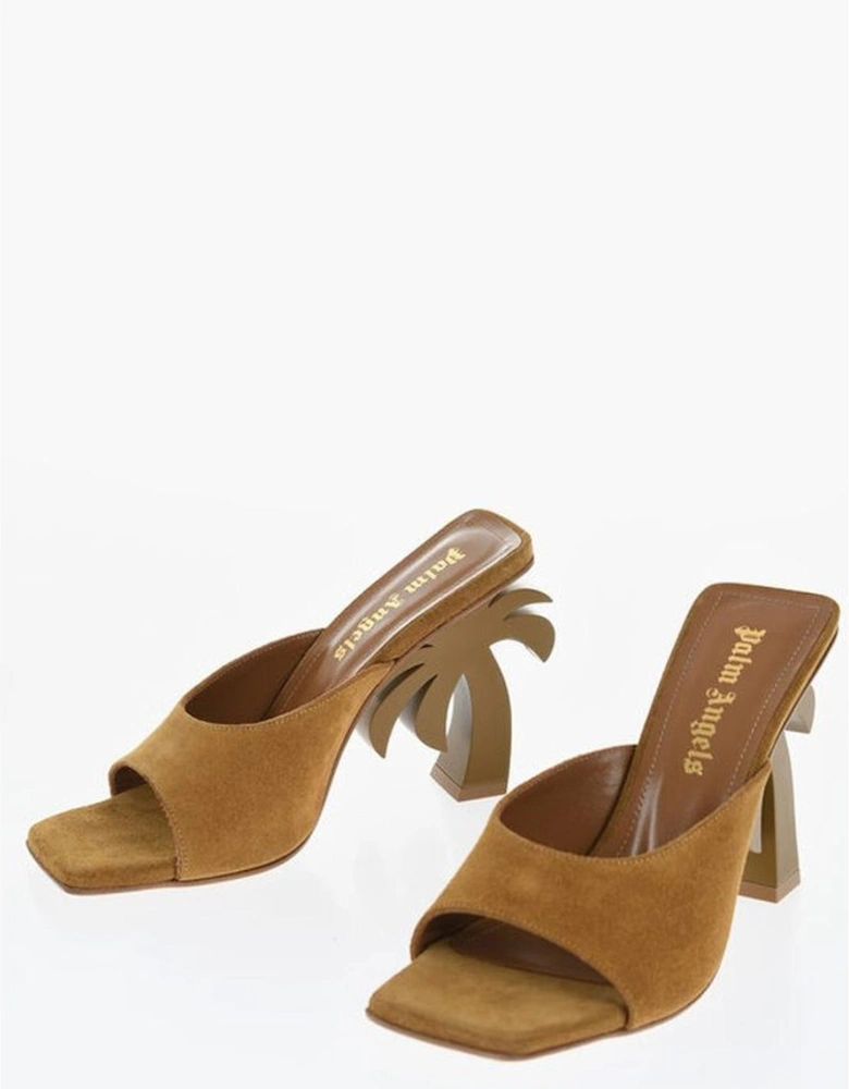 Suede Leather Square-Toe Heeled Shoes Women - Brown Sandals