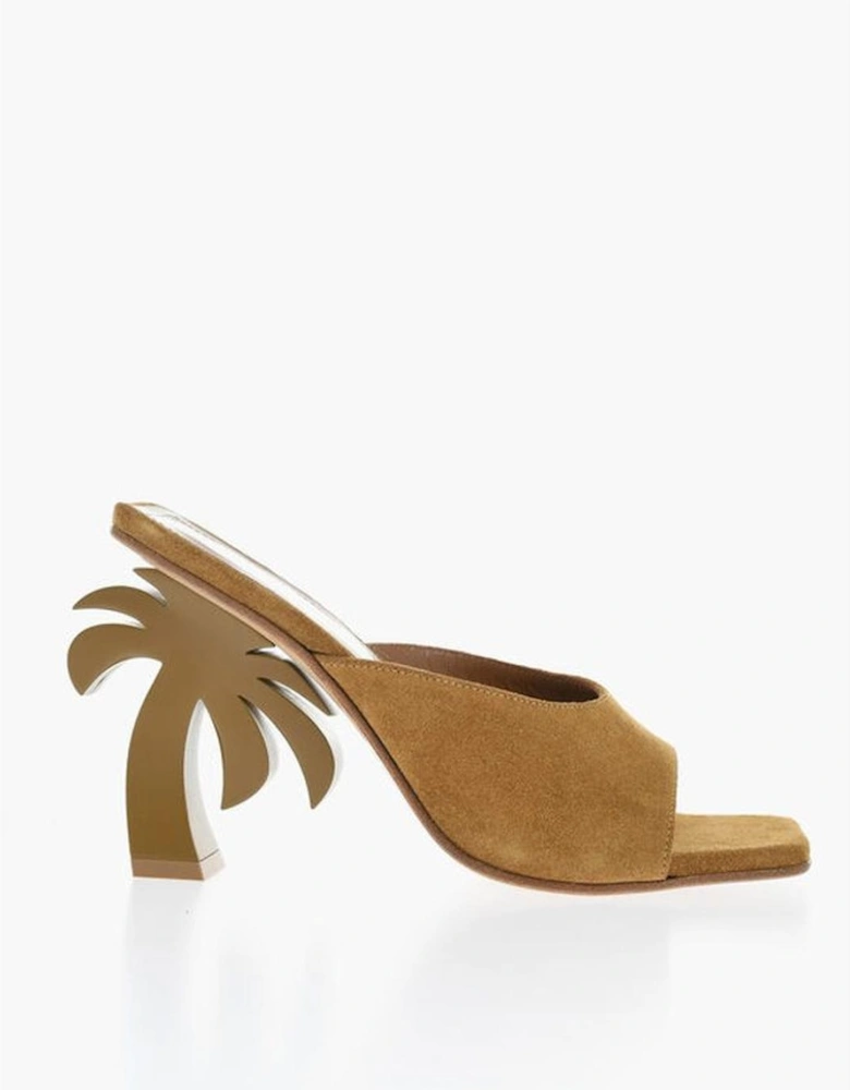 Suede Leather Square-Toe Heeled Shoes Women - Brown Sandals