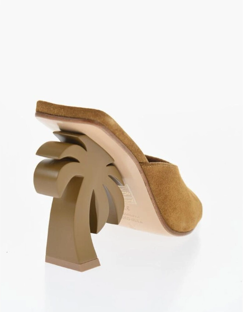 Suede Leather Square-Toe Heeled Shoes Women - Brown Sandals