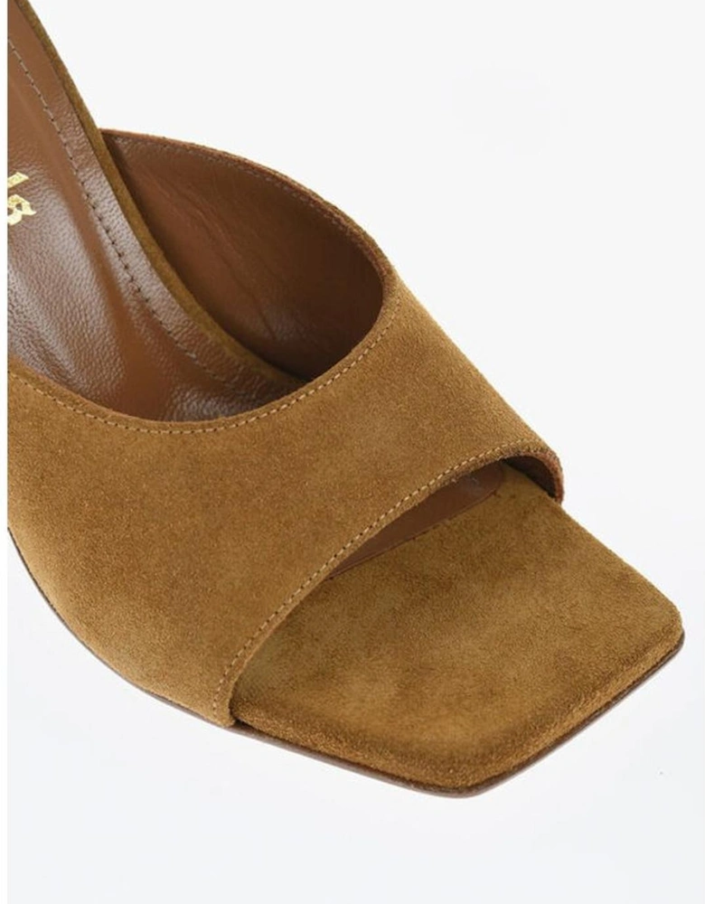 Suede Leather Square-Toe Heeled Shoes Women - Brown Sandals