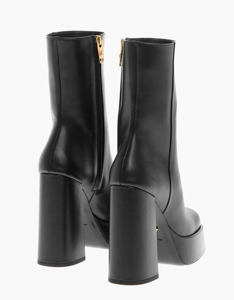 Square Heel Leather Boots with Zip Closure Women - Black