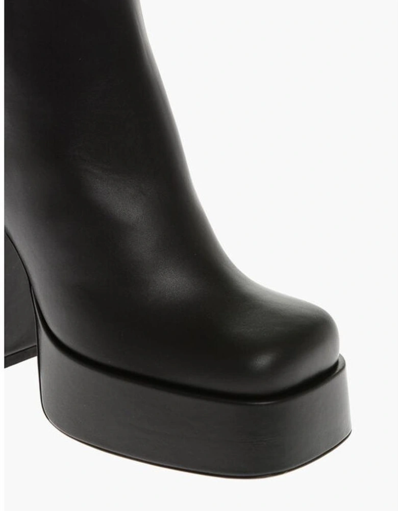 Square Heel Leather Boots with Zip Closure Women - Black