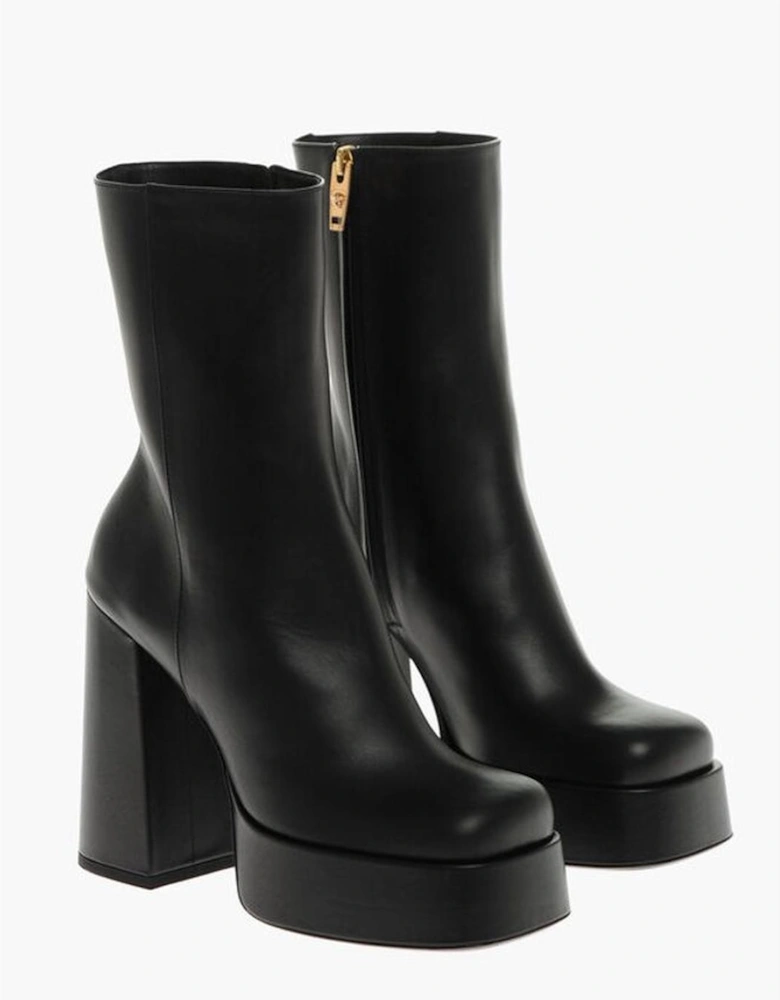 Square Heel Leather Boots with Zip Closure Women - Black