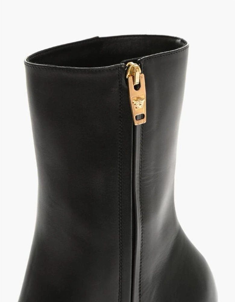 Square Heel Leather Boots with Zip Closure Women - Black