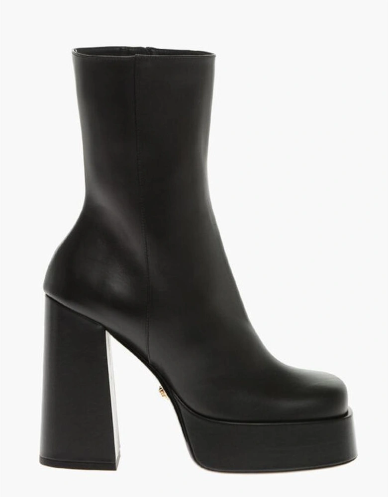 Square Heel Leather Boots with Zip Closure Women - Black