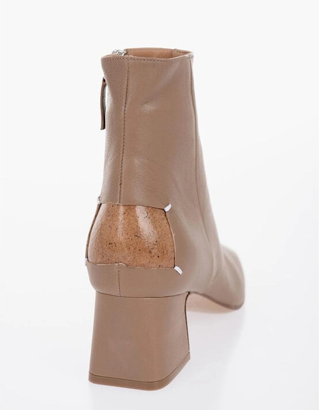 Square Heel Printed Leather Ankle Boots Women - Brown