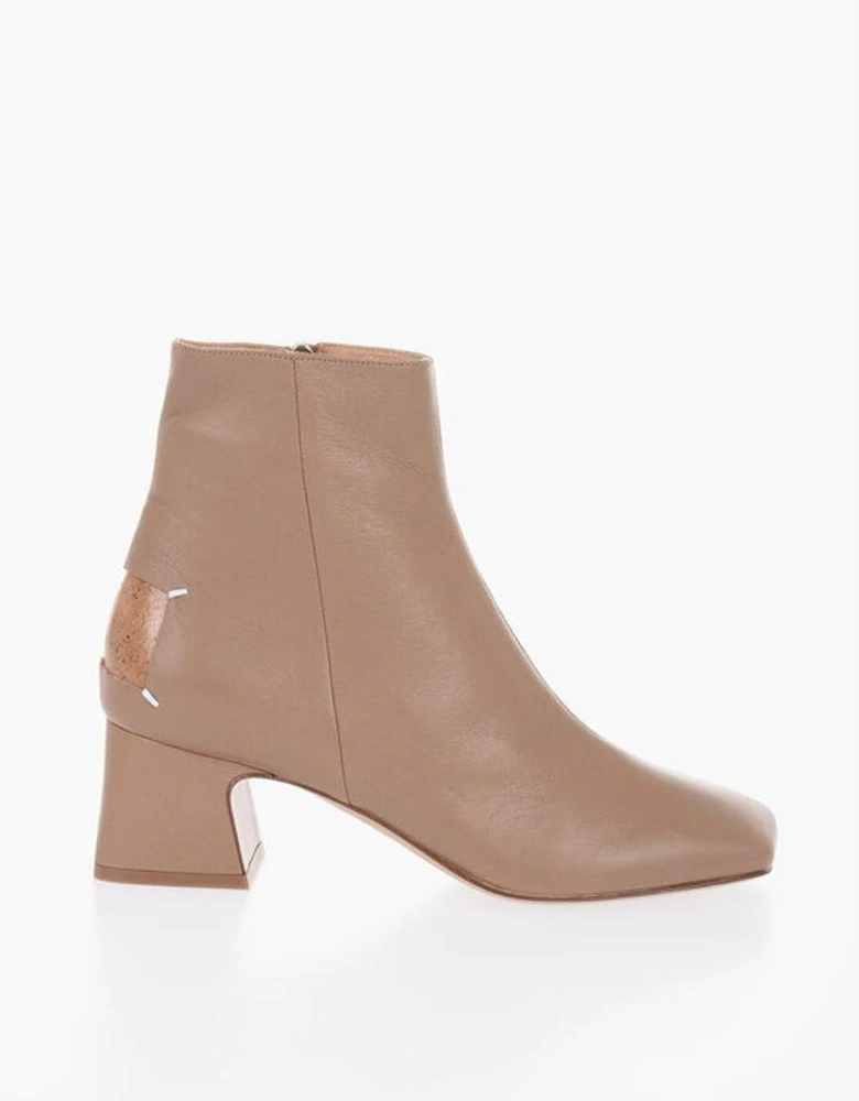 Square Heel Printed Leather Ankle Boots Women - Brown