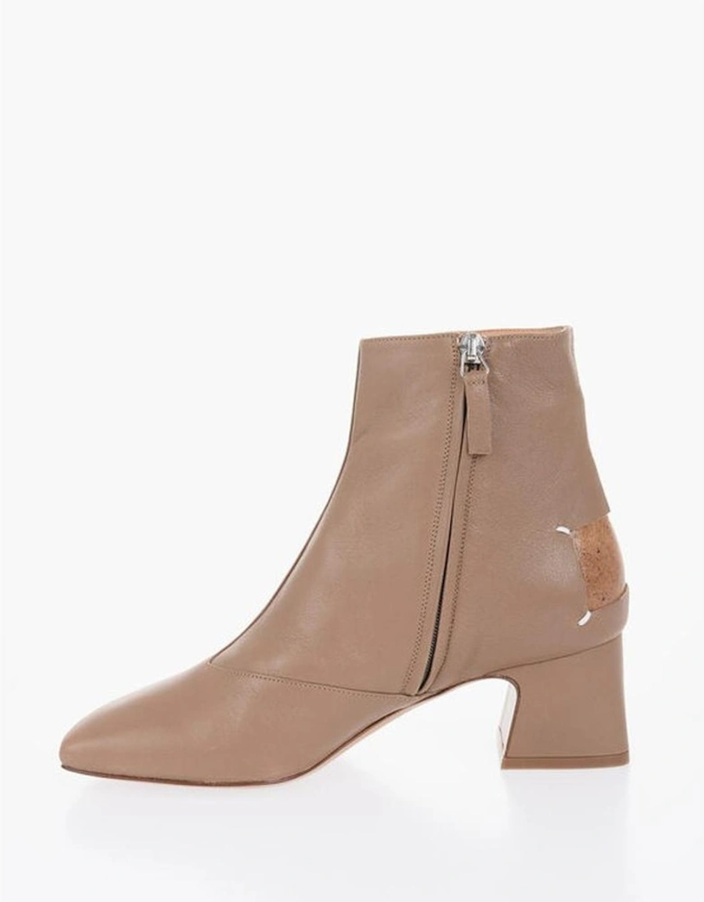 Square Heel Printed Leather Ankle Boots Women - Brown