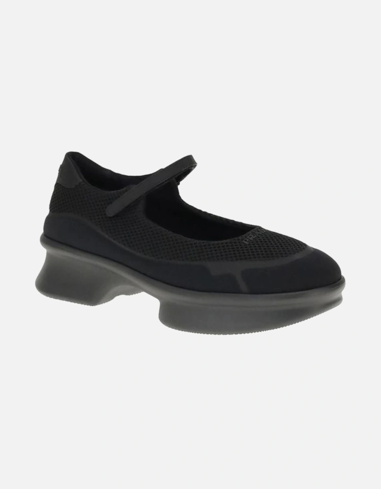 Mesh Ballerinas with Velcro Strap and Embossed Logo Women - Black Flat