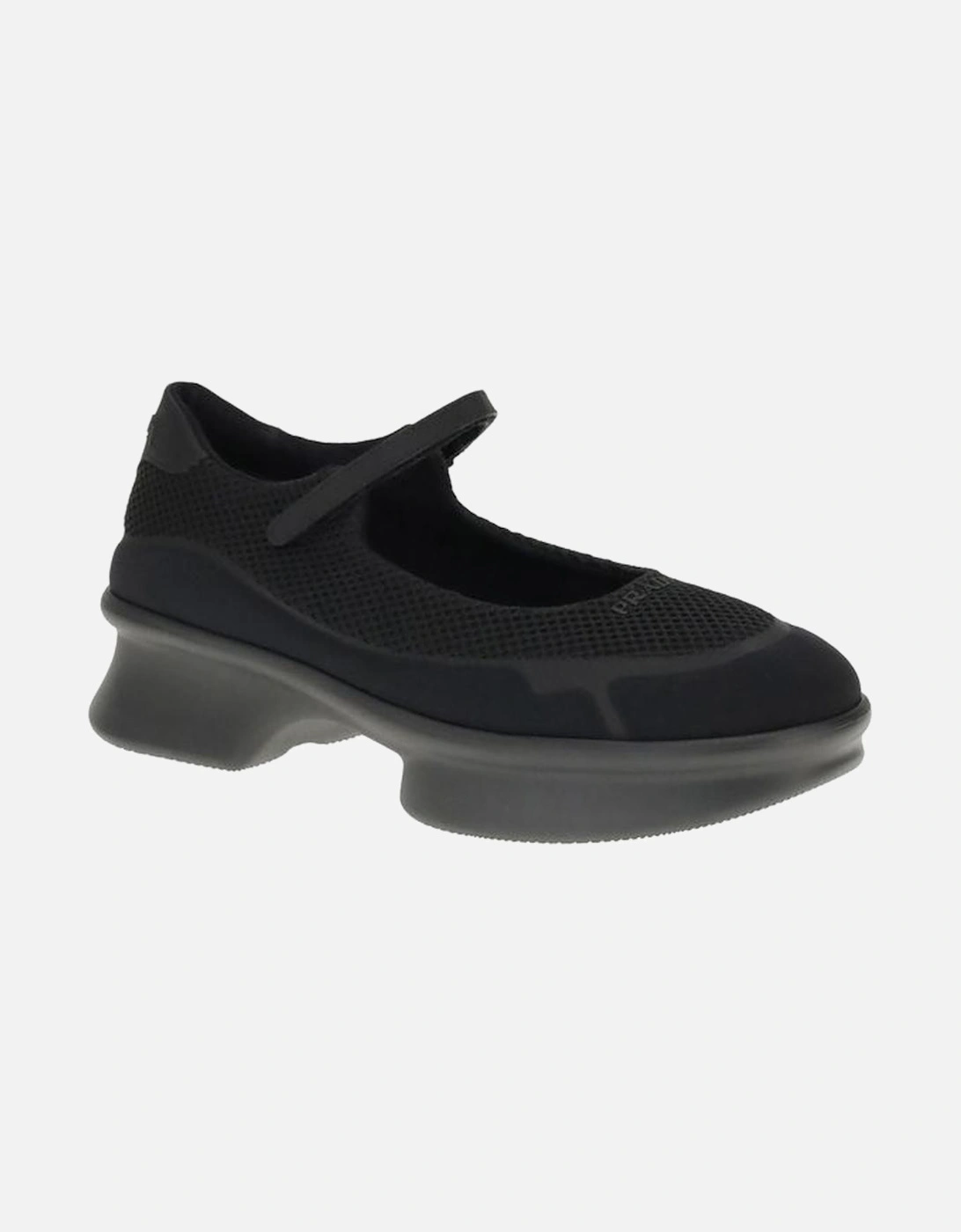 Mesh Ballerinas with Velcro Strap and Embossed Logo Women - Black Flat