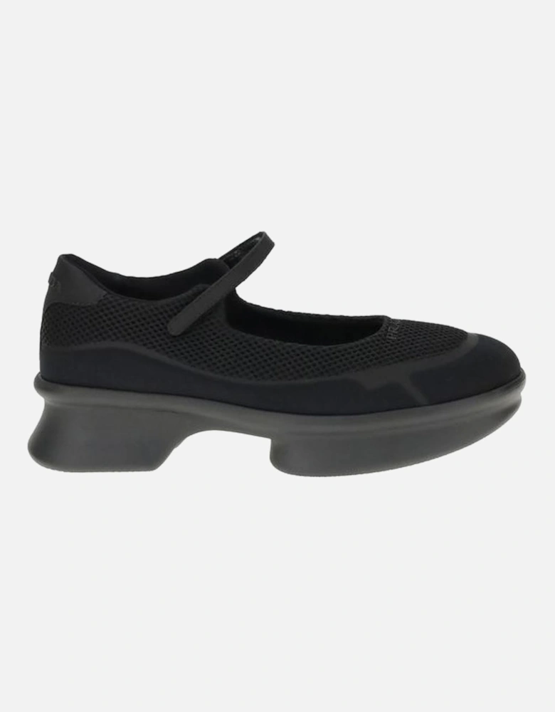Mesh Ballerinas with Velcro Strap and Embossed Logo Women - Black Flat