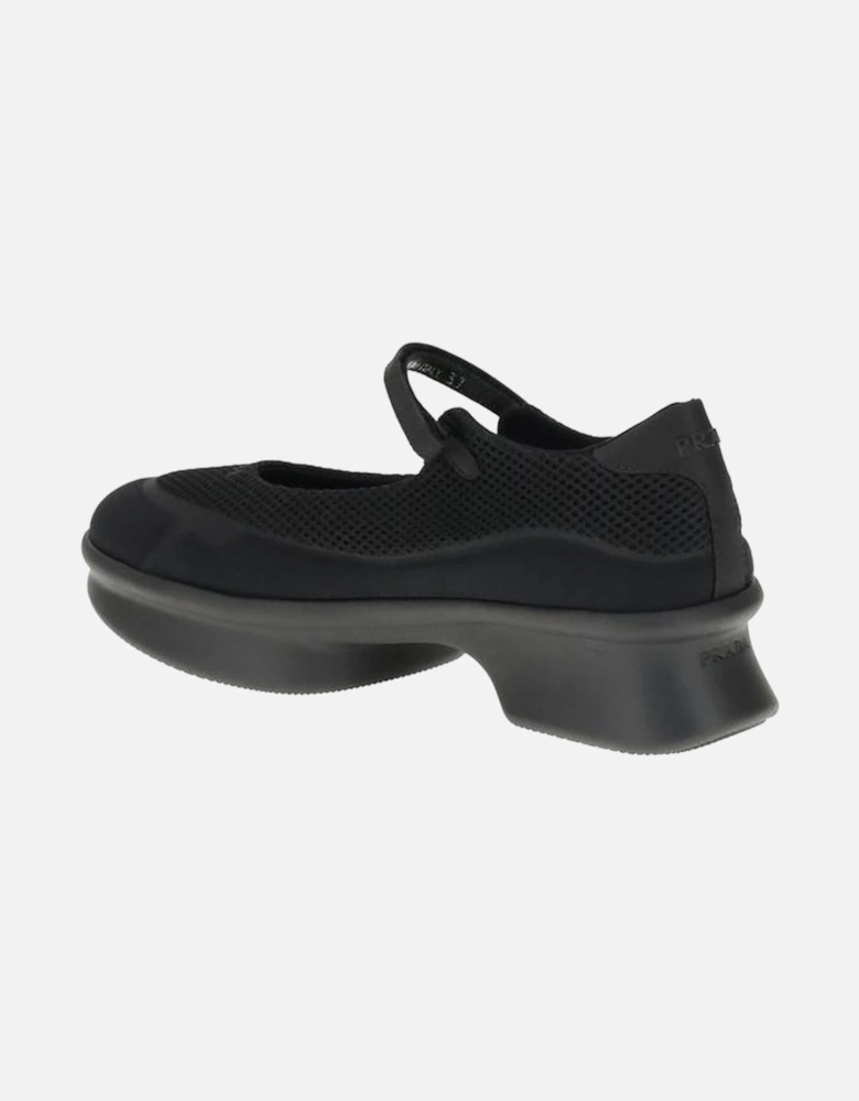 Mesh Ballerinas with Velcro Strap and Embossed Logo Women - Black Flat