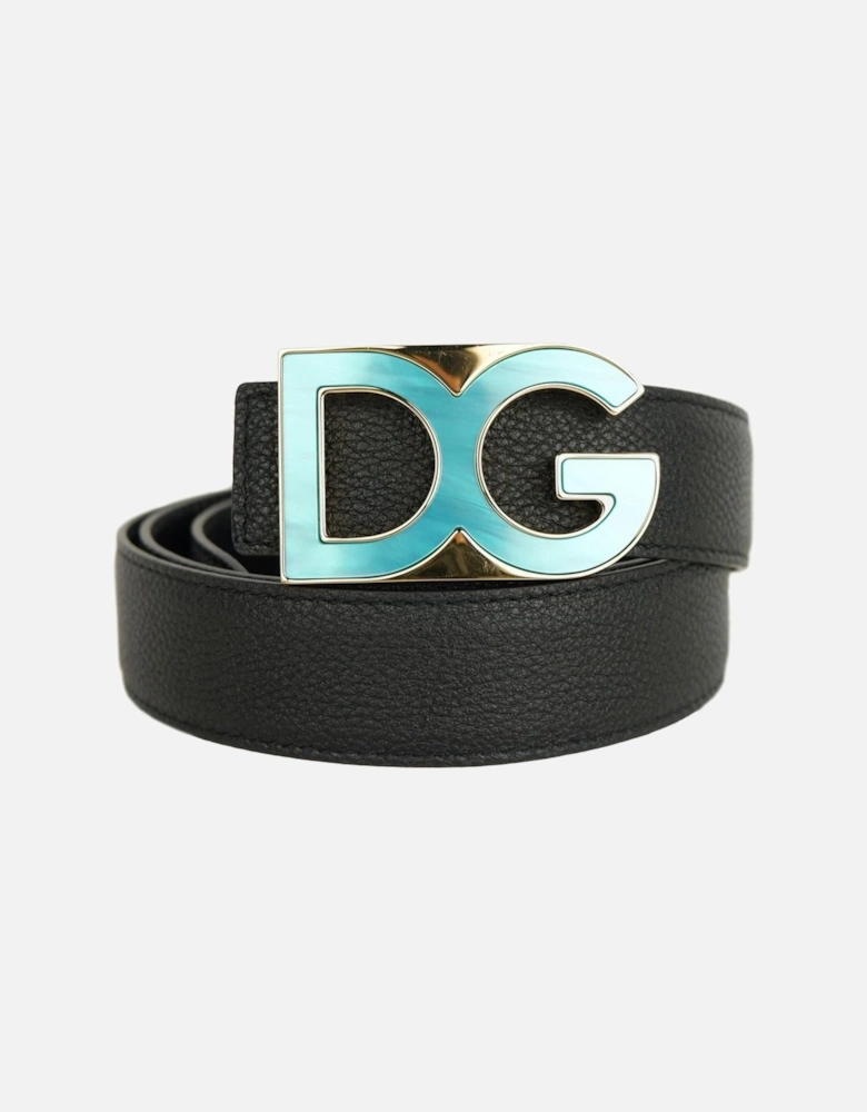 Hammered Calfskin Belt with Golden Logo Buckle Women - Black