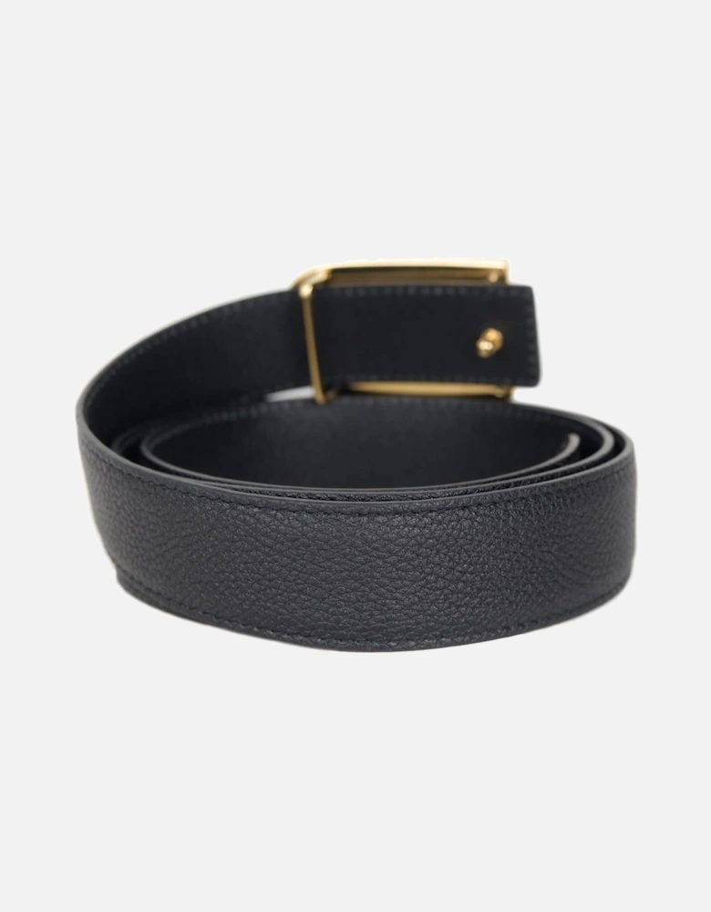 Hammered Calfskin Belt with Golden Logo Buckle Women - Black