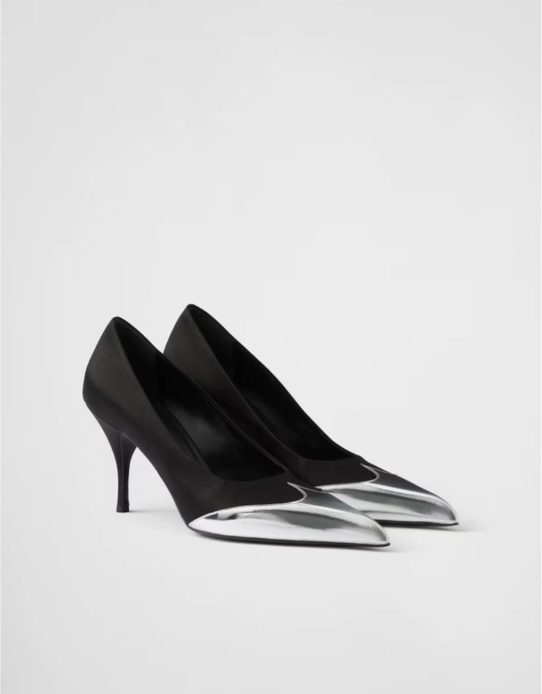 Satin and Metallic Leather High Heel Pumps Women - Black