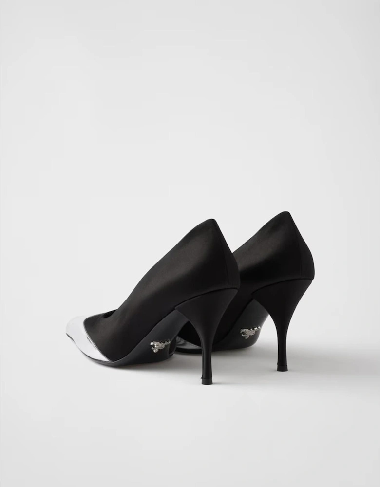 Satin and Metallic Leather High Heel Pumps Women - Black