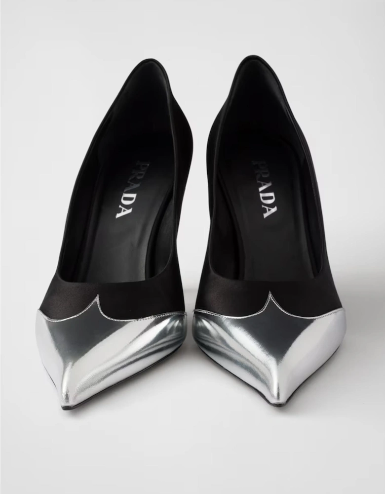 Satin and Metallic Leather High Heel Pumps Women - Black