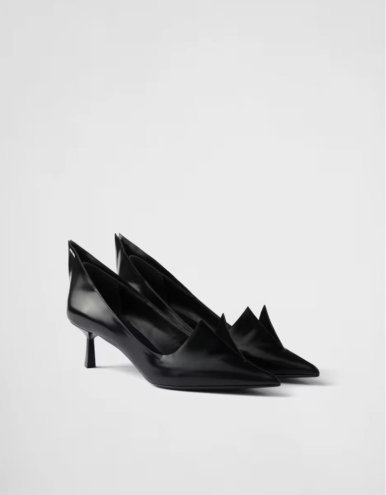 Brushed Leather Pumps with Varnished Heel Women - Black