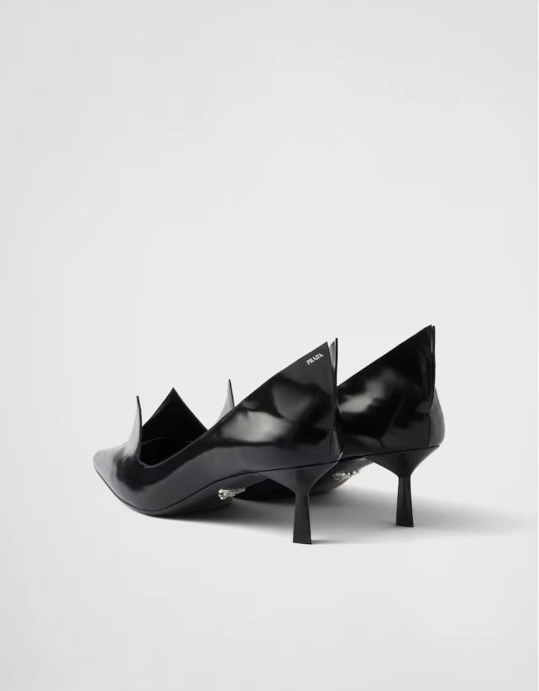 Brushed Leather Pumps with Varnished Heel Women - Black