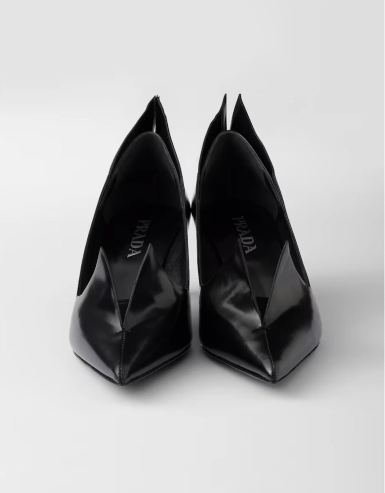Brushed Leather Pumps with Varnished Heel Women - Black