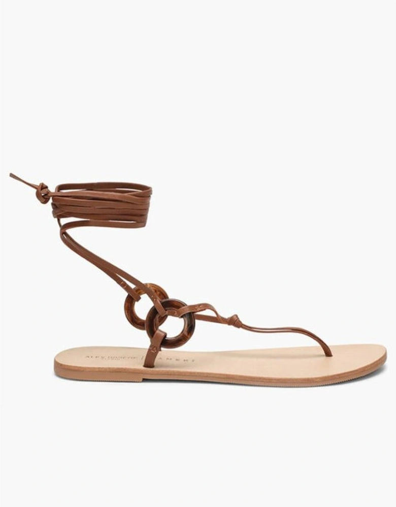 Rubber Sole Leather Lace-Up Shoes Women - Brown Sandals
