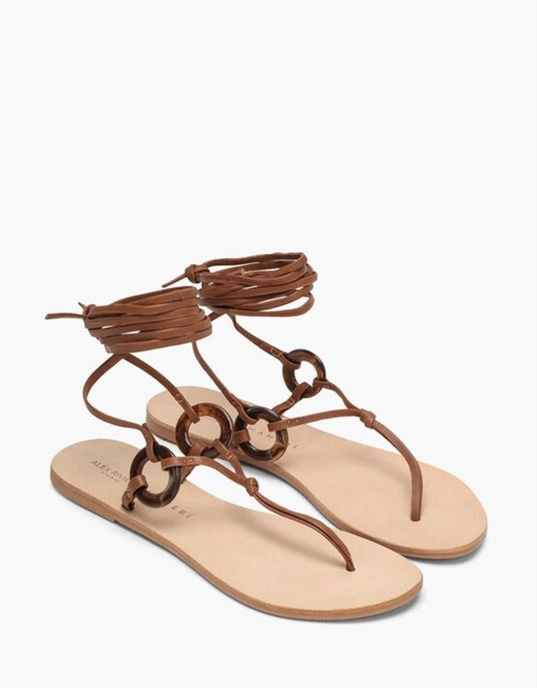 Rubber Sole Leather Lace-Up Shoes Women - Brown Sandals