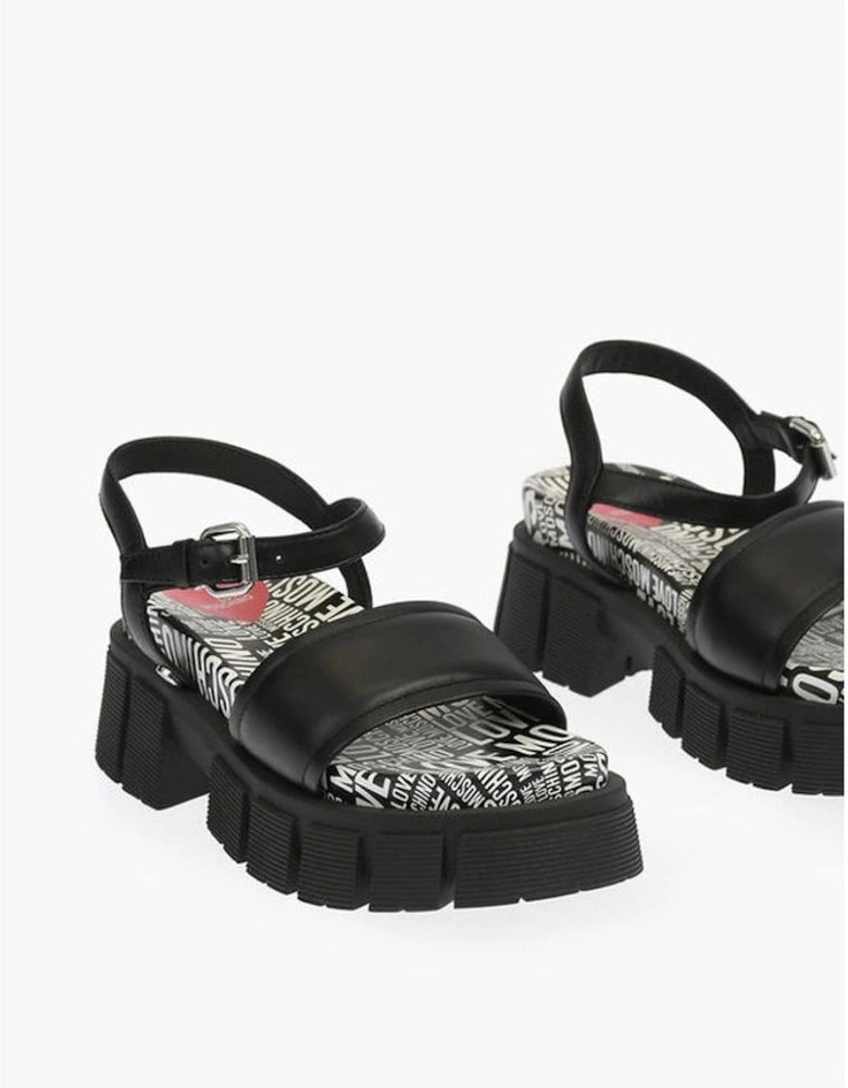 Leather Buckle Ankle Strap Sandals Women - Black