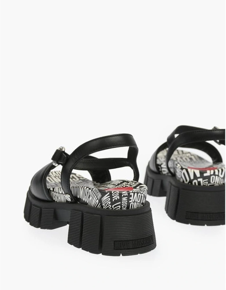 Leather Buckle Ankle Strap Sandals Women - Black