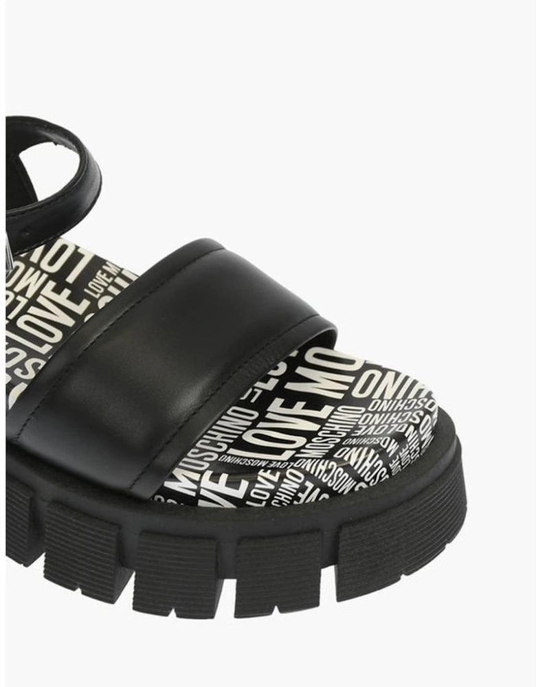 Leather Buckle Ankle Strap Sandals Women - Black
