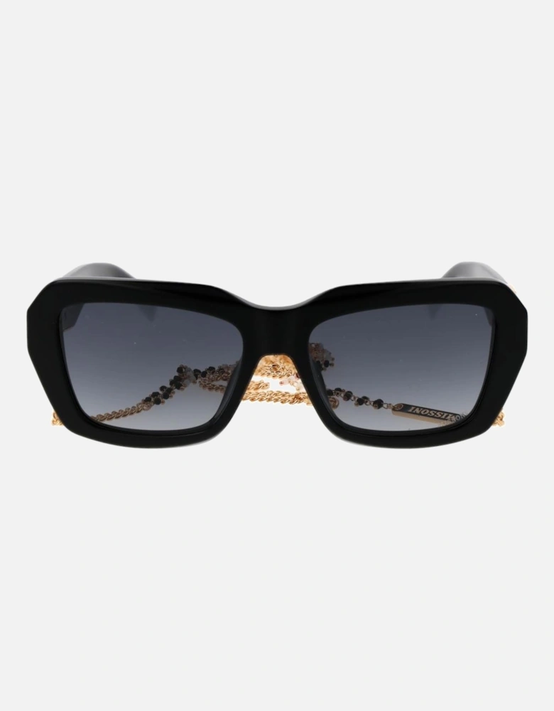 Rectangle Acetate Gradient Sunglasses with Eyewear Chain Women - Black