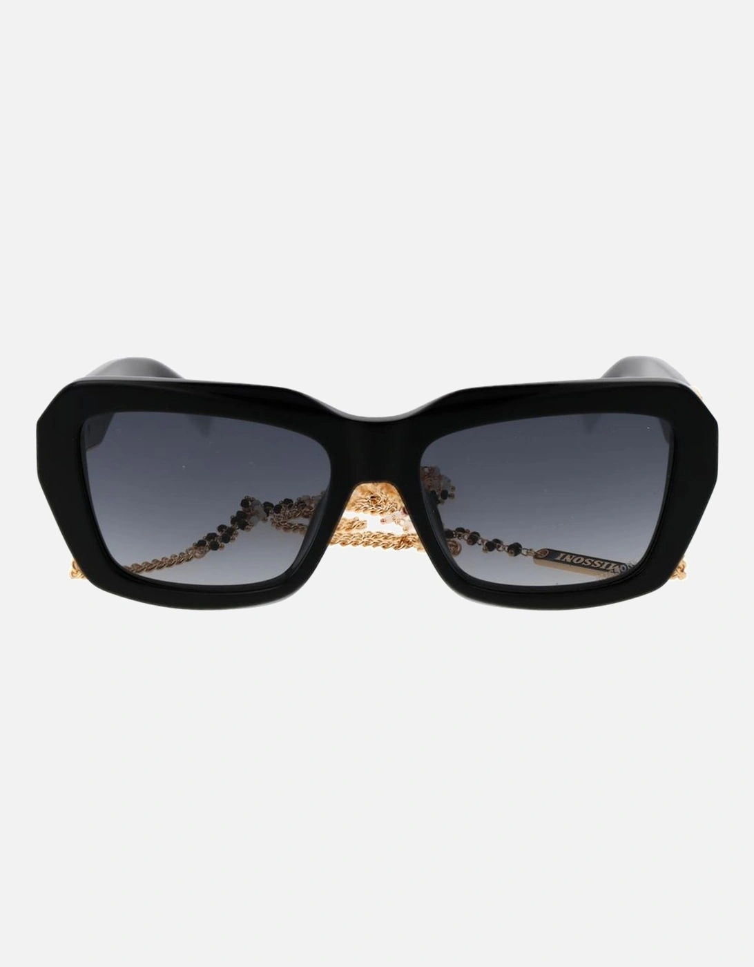 Rectangle Acetate Gradient Sunglasses with Eyewear Chain Women - Black