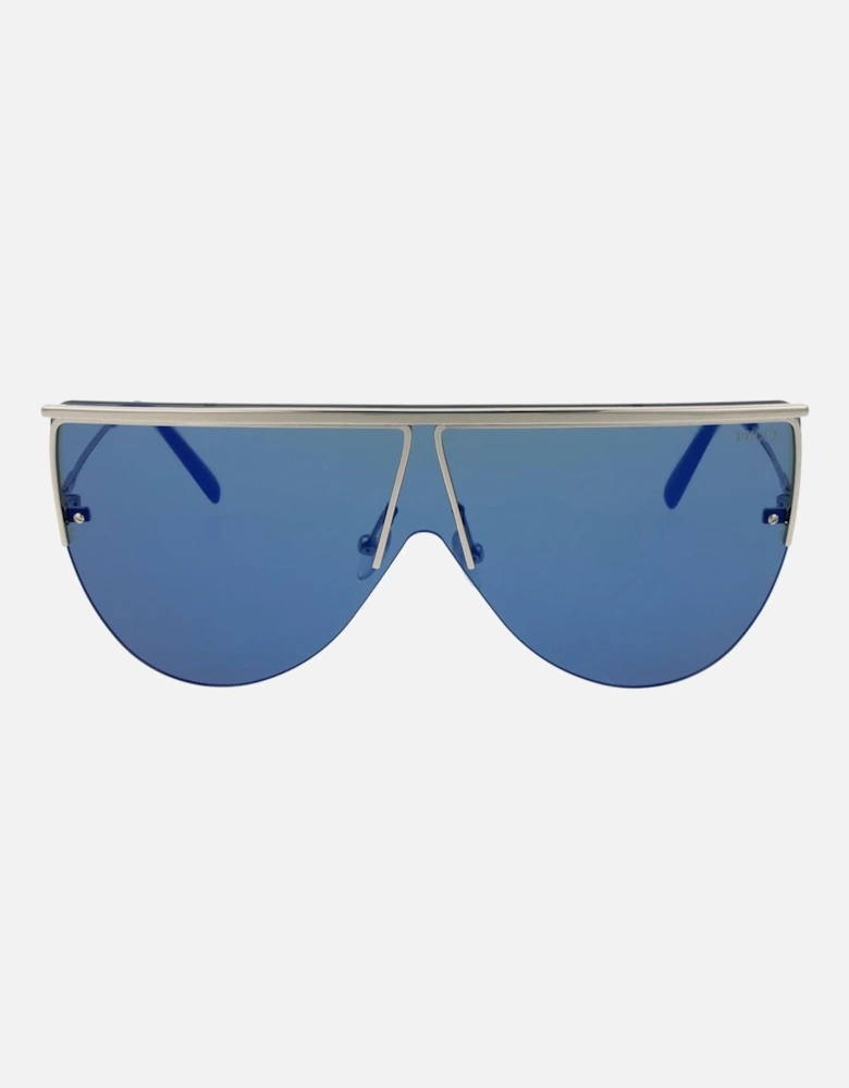 Mirrored Mono Lens Metal Frame Sunglasses Women - Silver
