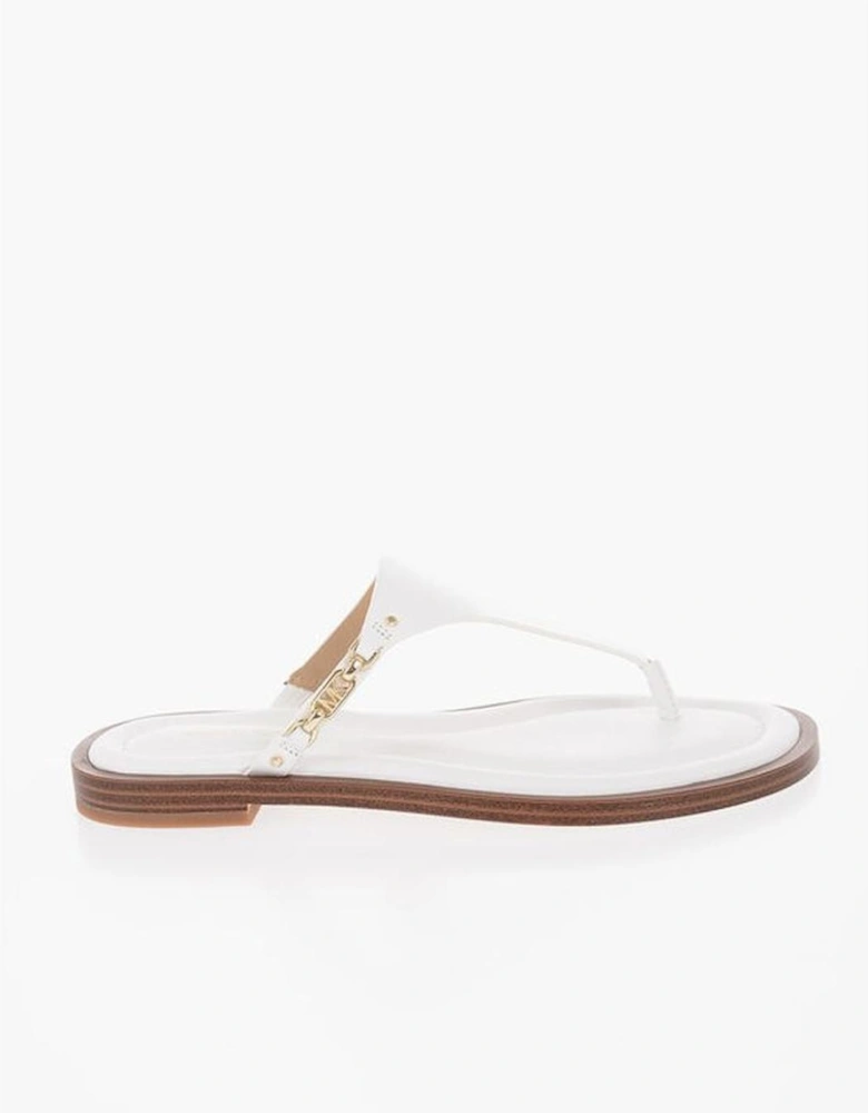 Logo Leather Round Toe Shoes Women - White Sandals