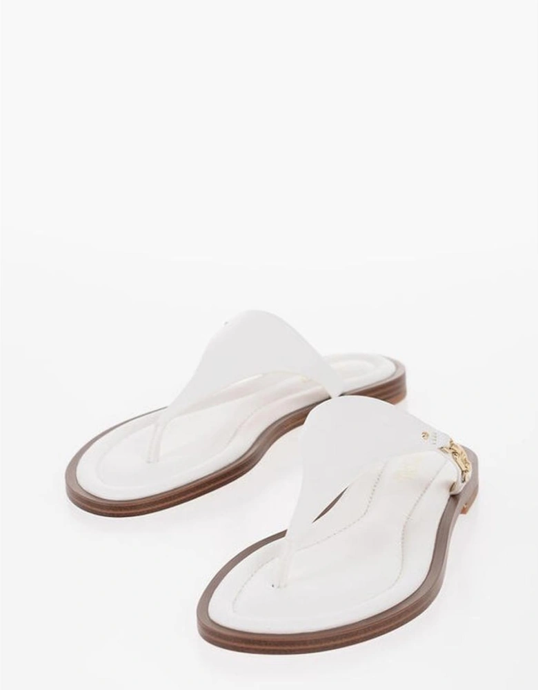 Logo Leather Round Toe Shoes Women - White Sandals