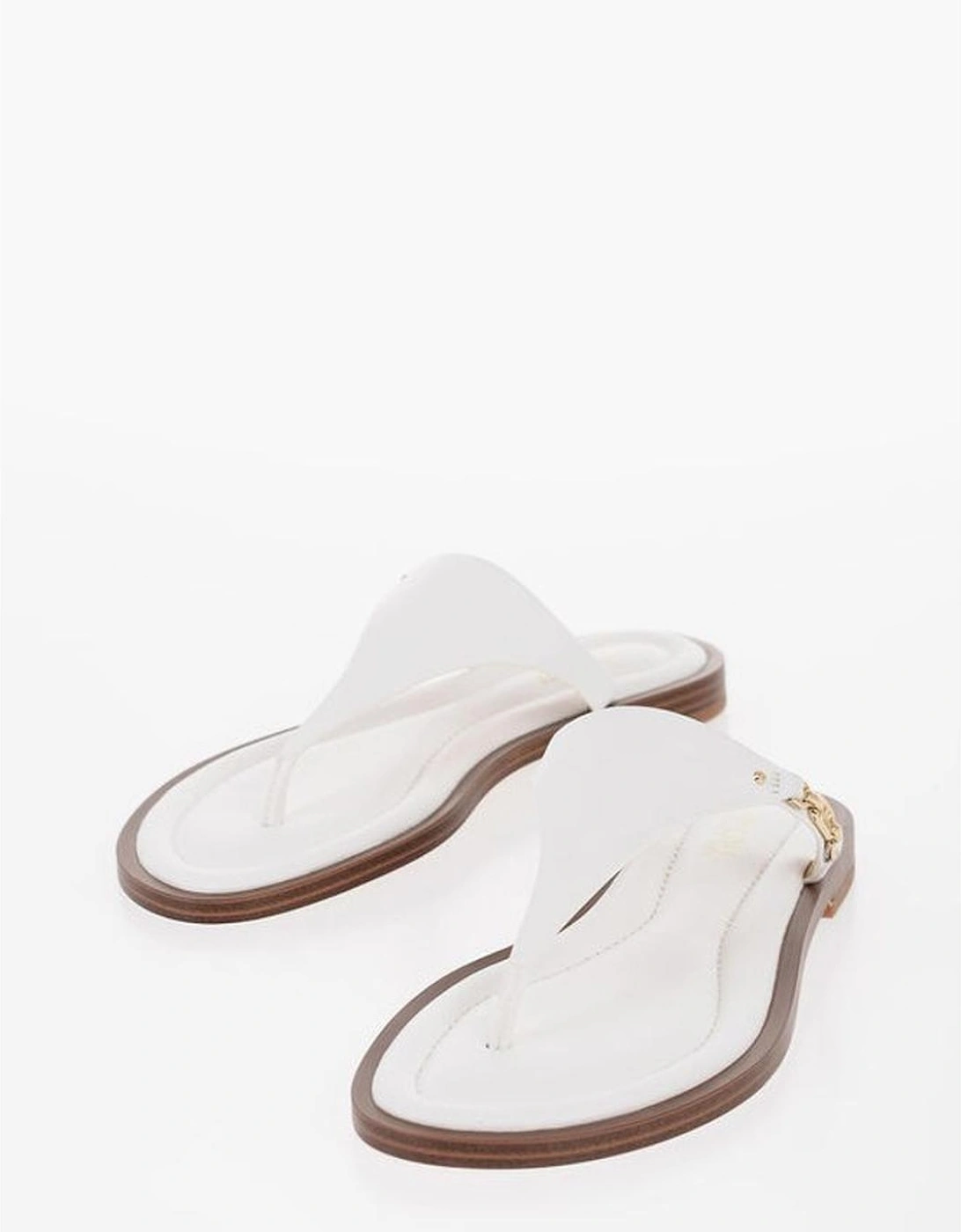 Logo Leather Round Toe Shoes Women - White Sandals, 6 of 5