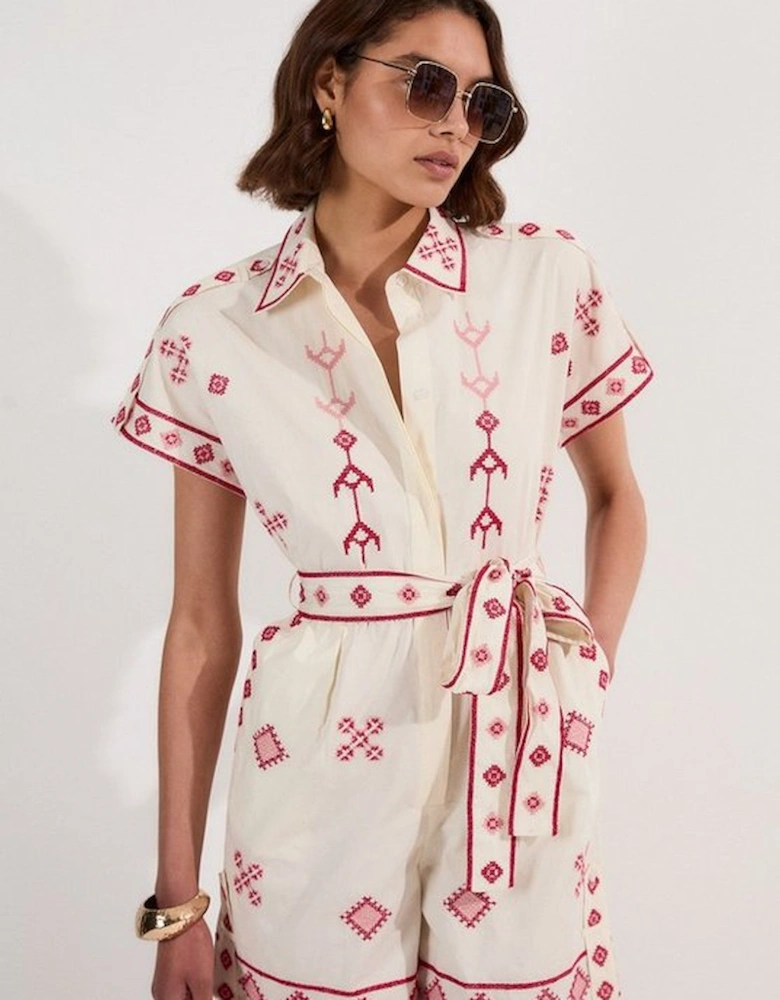 Petite Cotton Embroidered Woven Playsuit