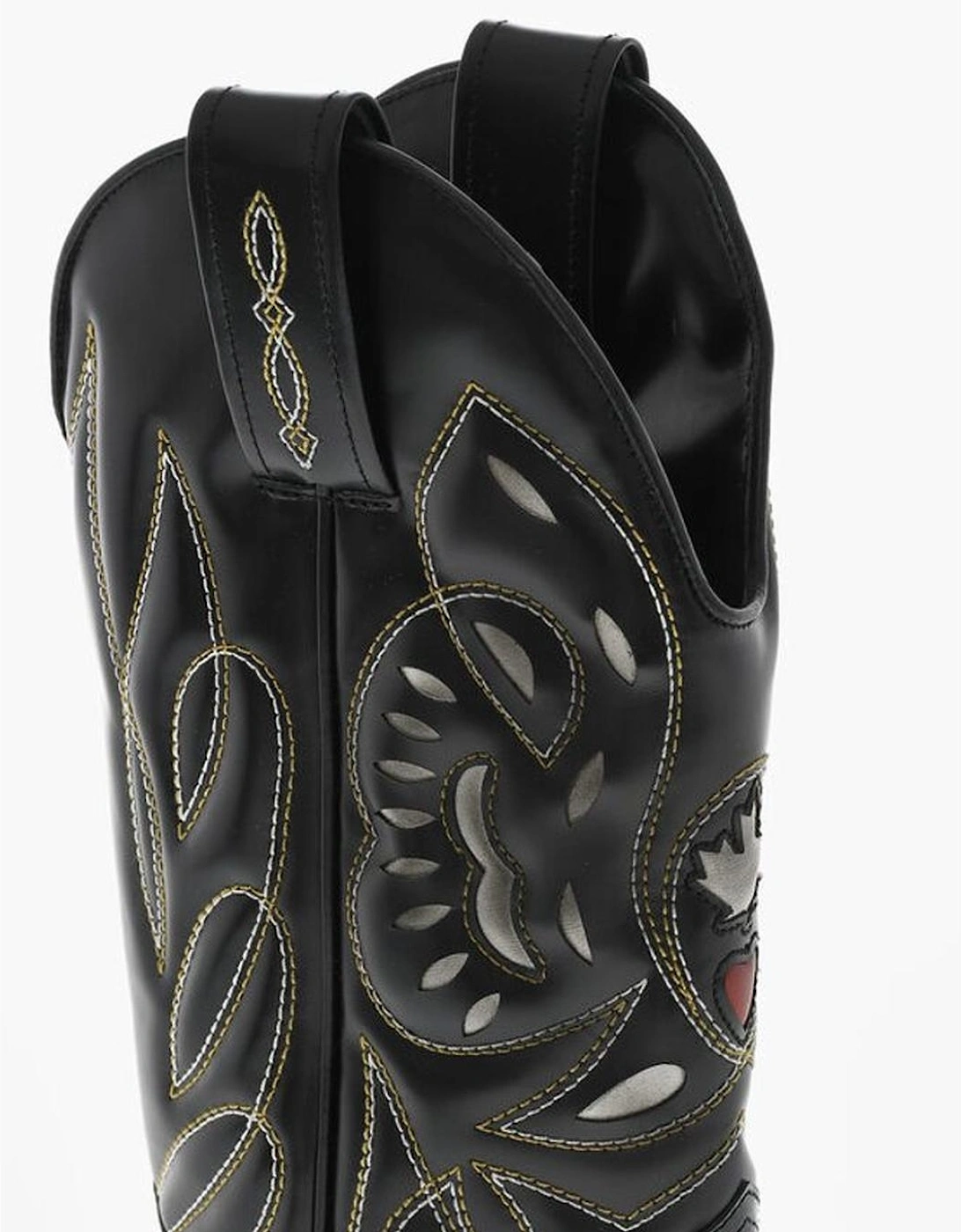 Embroidery Zip Boots with Leather Sole Women - Black