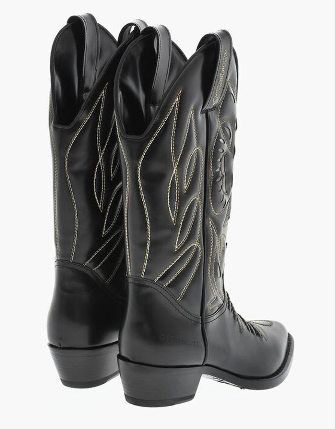Embroidery Zip Boots with Leather Sole Women - Black