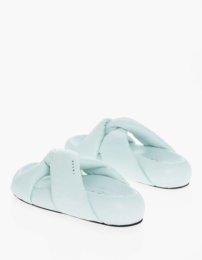 Leather Slip-On Shoes with Rubber Sole Women - Light Blue Sandals