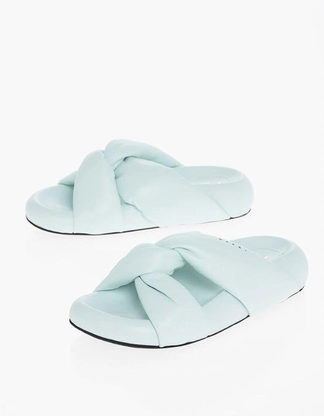 Leather Slip-On Shoes with Rubber Sole Women - Light Blue Sandals, 6 of 5